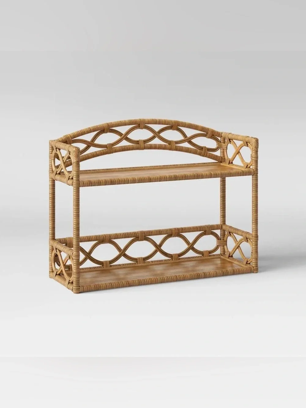 Threshold Rattan Wall Hanging Shelf Lacquered Finish No Assembly 2-Tier Tan
